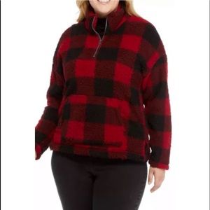 FINAL MARKDOWN NWT True Craft Funnel neck Sherpa pullover red plus size 2X